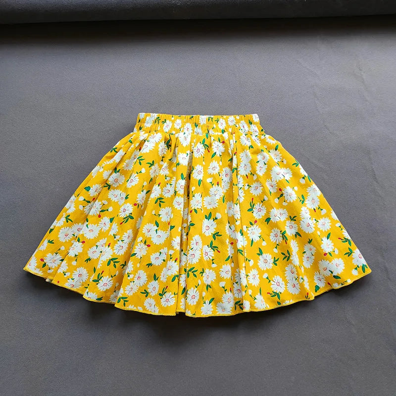Kids Girls Cotton Print Princess Pleated Skirt Sweet Big Kids Girls Tutu Skirts Elastic Waist Mini Skirt Clothes For Girls