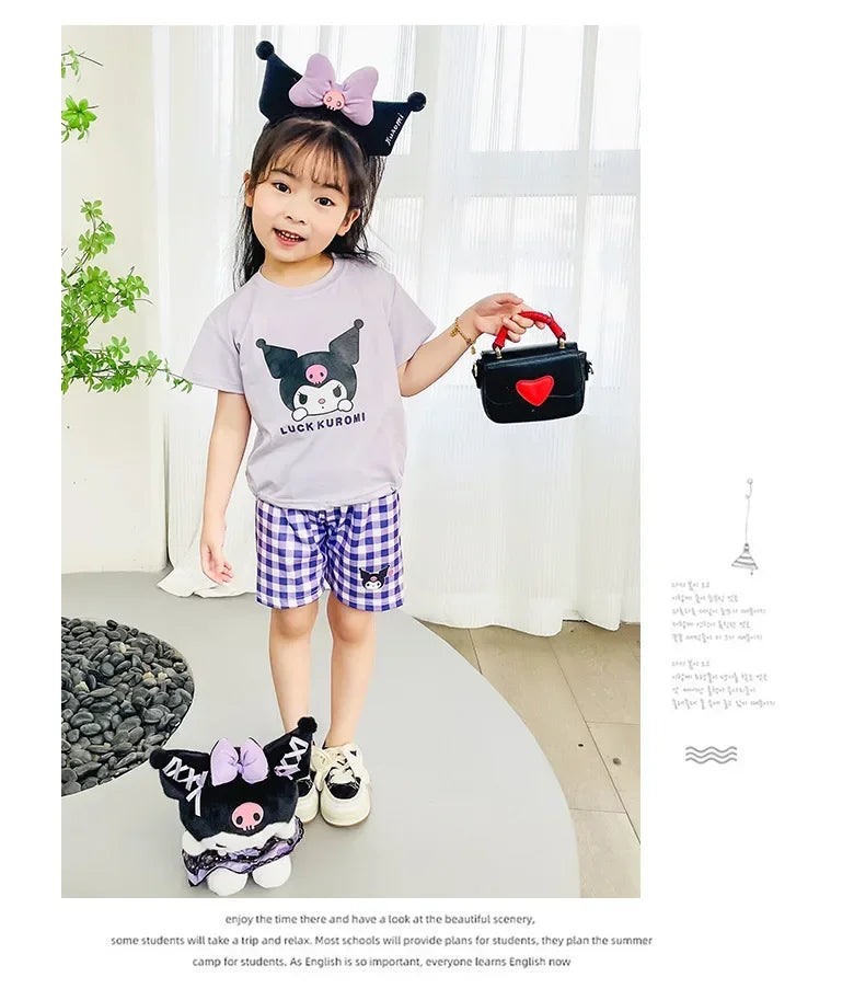 Kids Boys Girls Summer Cartoon Print Short Sleeve T-Shirt Tops with Shorts Toddler Baby Clothing Sets Kitty Kuromi Kids Outfits