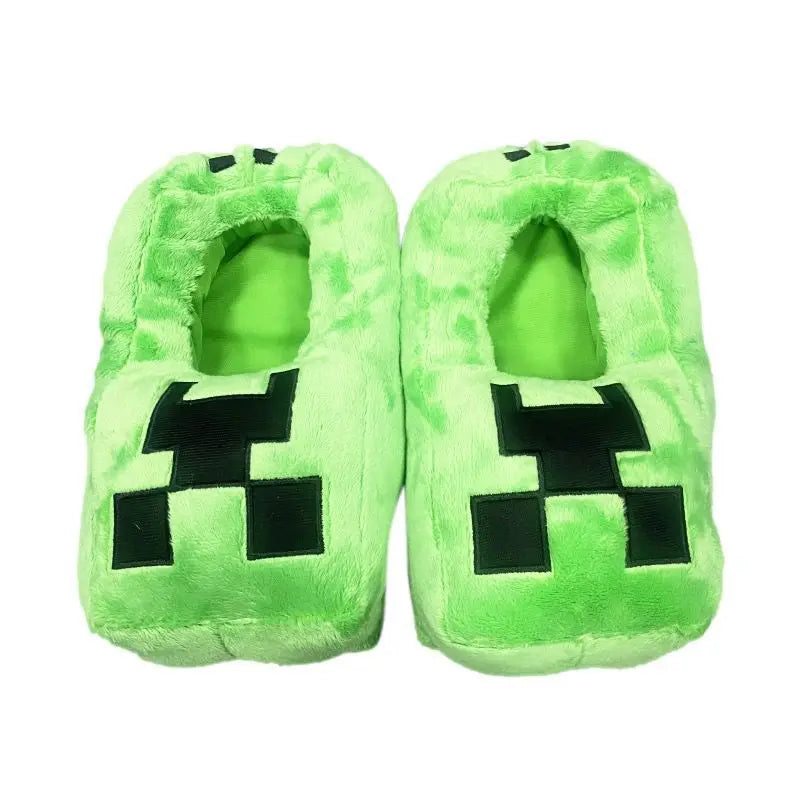 Minecraft Cotton Shoes Cartoon Cute Flat Plush Slippers Soft Sole Non-slip Winter Warm Heel Wrap Boys Girls Indoor Home Slippers