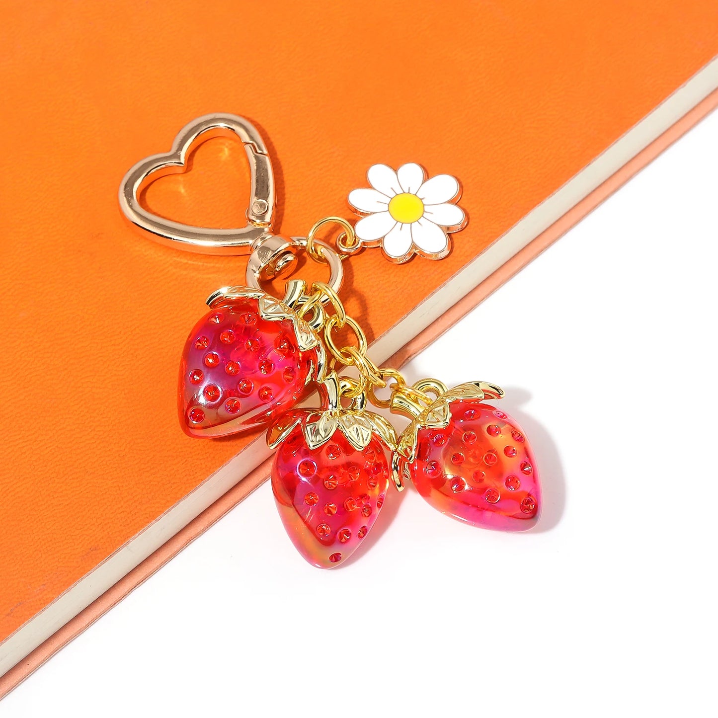 Cute Strawberry Bag Pendant Keychain Kawaii Heart Flower Daisy Key Chain for Women Girs Bag Purse Pendant Accessories Gift