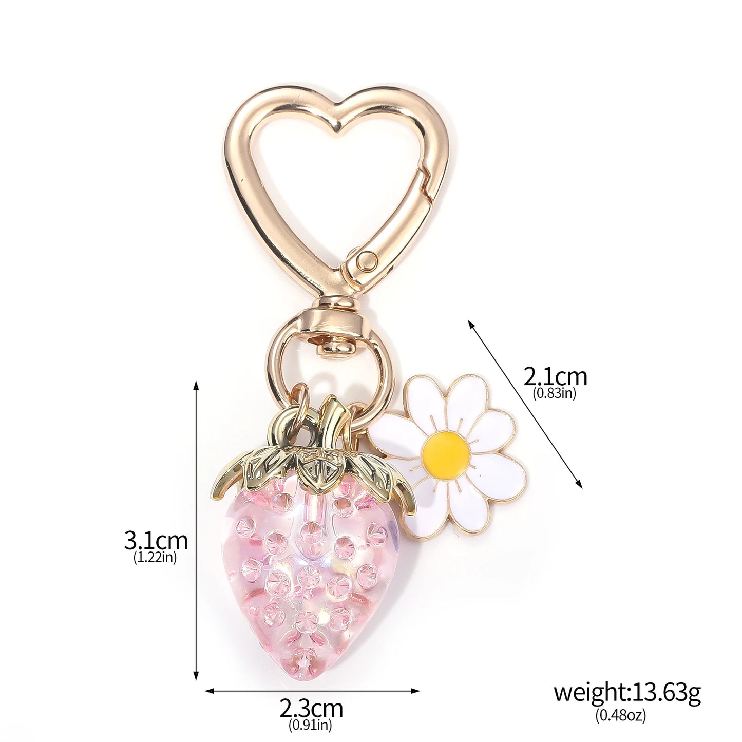 Cute Strawberry Bag Pendant Keychain Kawaii Heart Flower Daisy Key Chain for Women Girs Bag Purse Pendant Accessories Gift