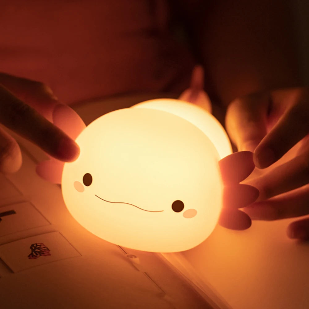 Novelty Silicone Axolotl Night Light Rechargeable Nursery Sleeping Lamp Touch Control Nightlights for Baby Room Decor