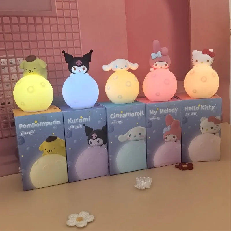 Original MINISO Hello Kitty Kuromi Cartoon Anime Figures Moon Night Light Toy Luminous Ornaments Cute Child Birthday Party Gifts