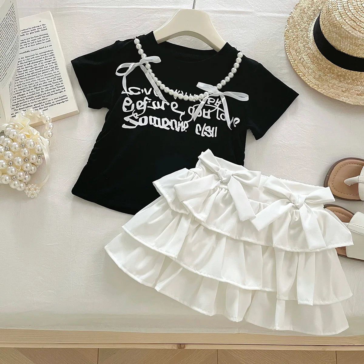 2PCS Girls Clothes Set Children Clothing Spring Flora Print Summer Baby Tops Tee Shirts Shorts Skirt Kids Girl Clothing 90-150