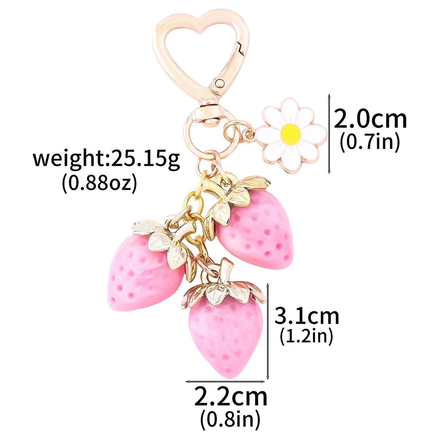 Cute Strawberry Bag Pendant Keychain Kawaii Heart Flower Daisy Key Chain for Women Girs Bag Purse Pendant Accessories Gift