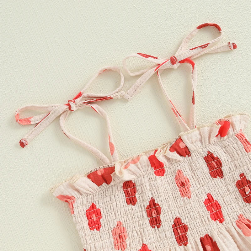 Girls Floral Print Sleeveless Top and Pants Set Tie-up Pleated Camisole with Trousers Summer Outfit for Kids