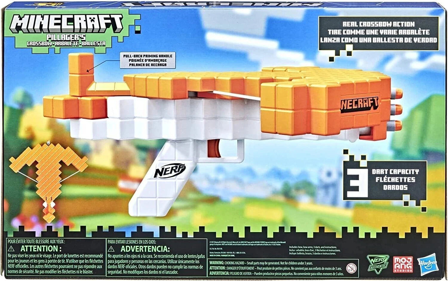 Hasbro Nerf Minecraft Pillager's Crossbow Dart-Blasting Crossbow, Real Crossbow Action, Includes 3 Official Elite Darts 42787