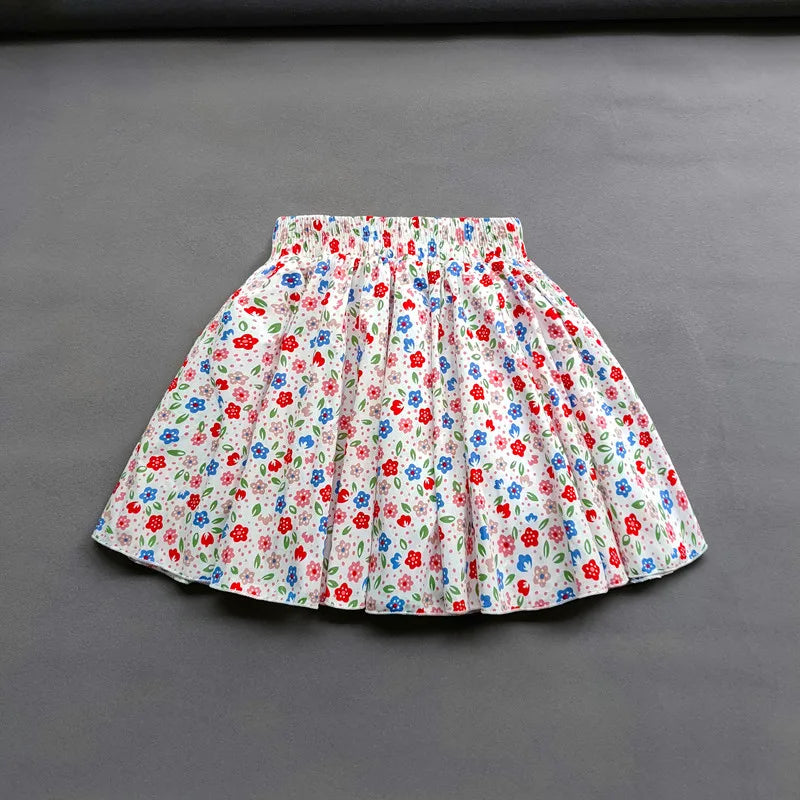 Kids Girls Cotton Print Princess Pleated Skirt Sweet Big Kids Girls Tutu Skirts Elastic Waist Mini Skirt Clothes For Girls