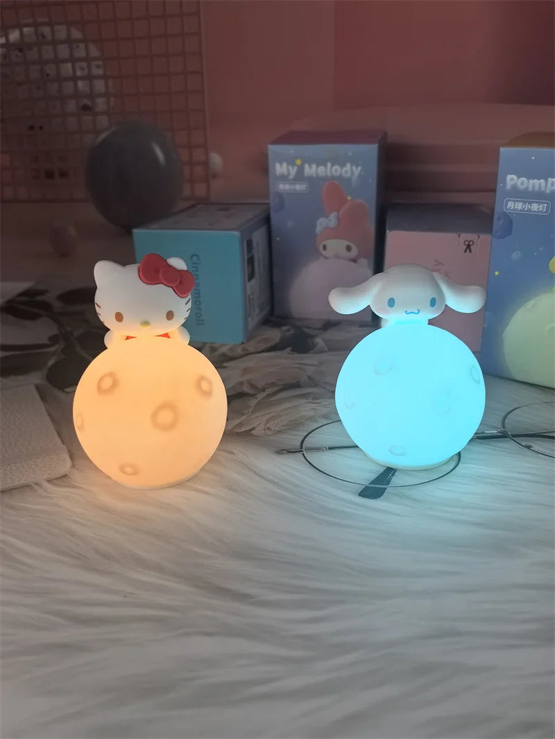 Original MINISO Hello Kitty Kuromi Cartoon Anime Figures Moon Night Light Toy Luminous Ornaments Cute Child Birthday Party Gifts