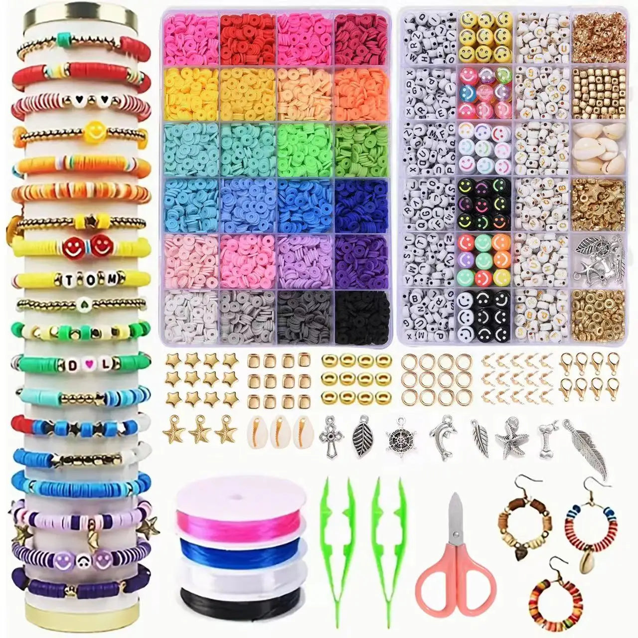6MM Polymer Clay Beads Set Rainbow Color Flat Chip Beads For Bracelet Necklce Making Letter Beads Accessories Kit DIY
