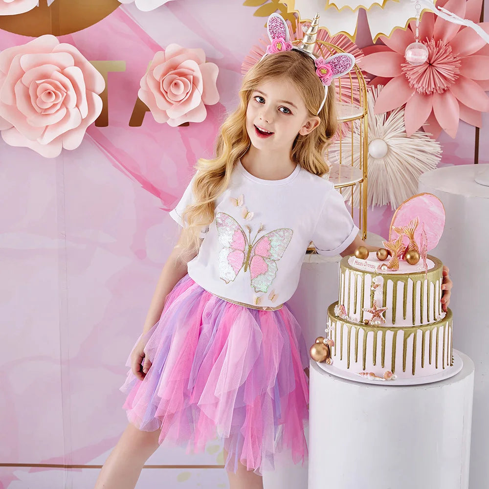 VIKITA Kids Princess Skirts Girls Irregular Layered Mesh Tulle Birthday Party Tutu Mini Skirts Girls Pink Casual Ballet Skirt