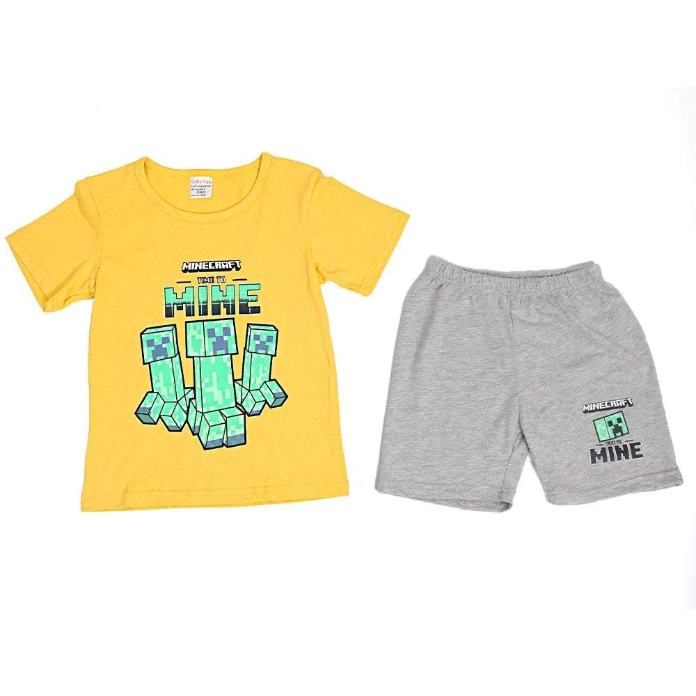 Cartoon Minecrafts Summer Boys T-shirt Pants Suit 2pcs Set Children Short Sleeve Tee Shorts Clothes