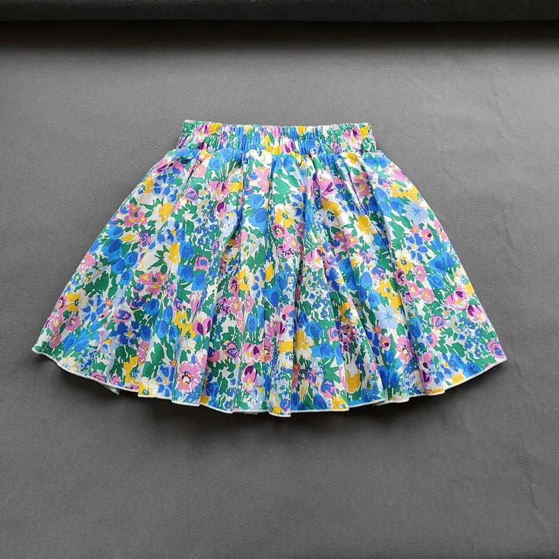 Kids Girls Cotton Print Princess Pleated Skirt Sweet Big Kids Girls Tutu Skirts Elastic Waist Mini Skirt Clothes For Girls