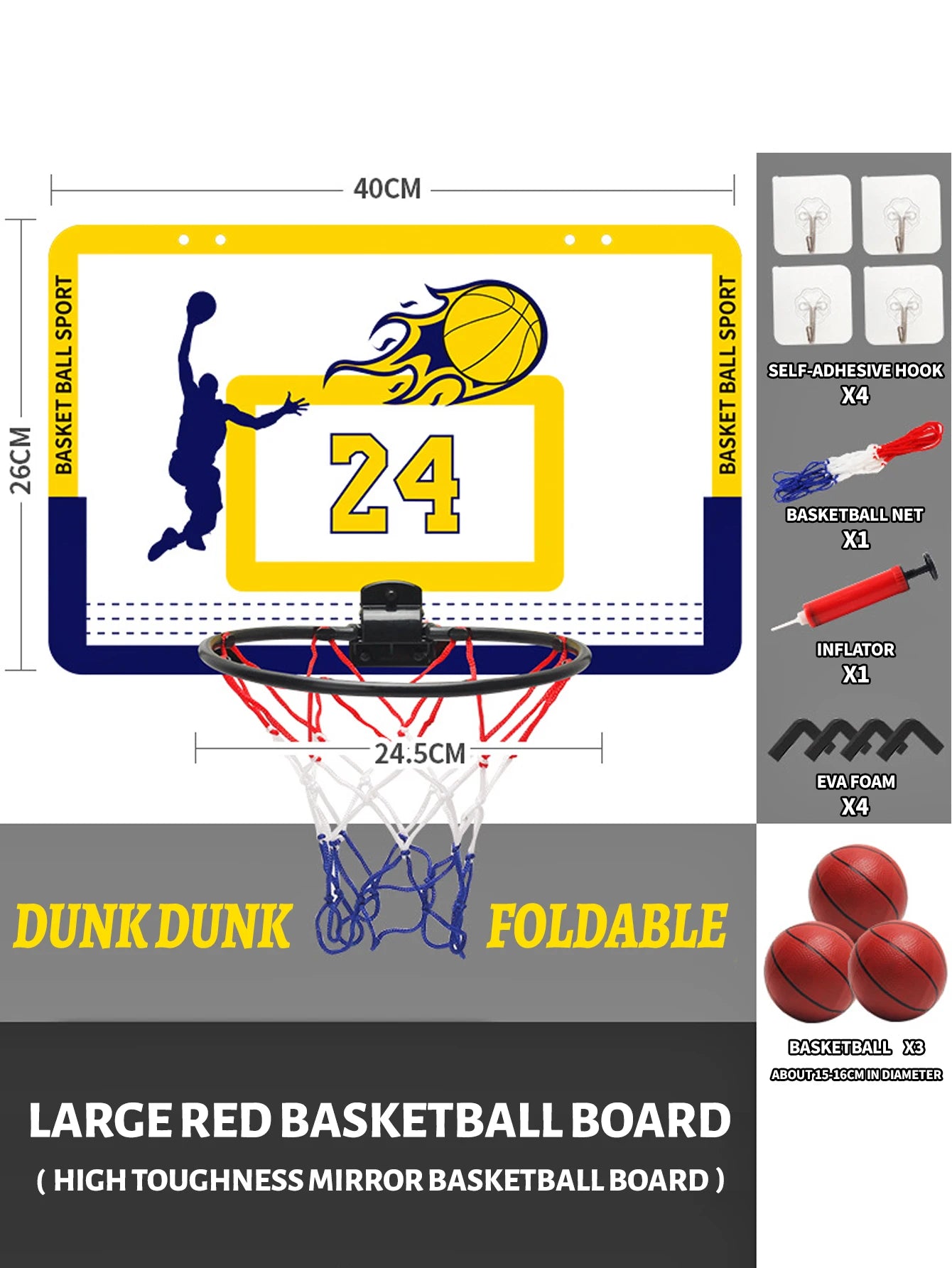 Children's wall mounted silent non porous foldable basketball stand indoor and outdoor activity basketball stand with basketball