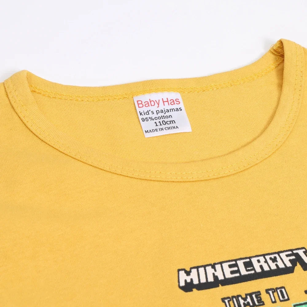 Cartoon Minecrafts Summer Boys T-shirt Pants Suit 2pcs Set Children Short Sleeve Tee Shorts Clothes