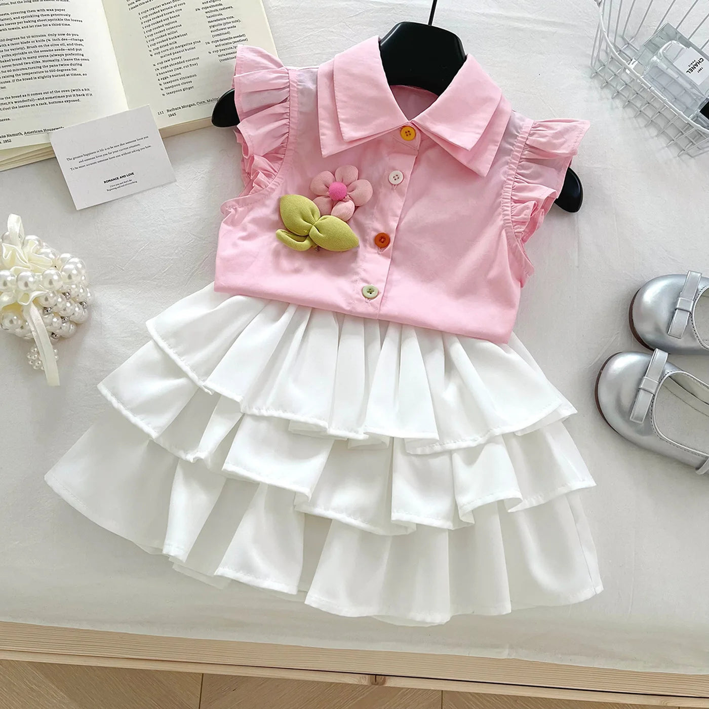 2PCS Girls Clothes Set Children Clothing Spring Flora Print Summer Baby Tops Tee Shirts Shorts Skirt Kids Girl Clothing 90-150