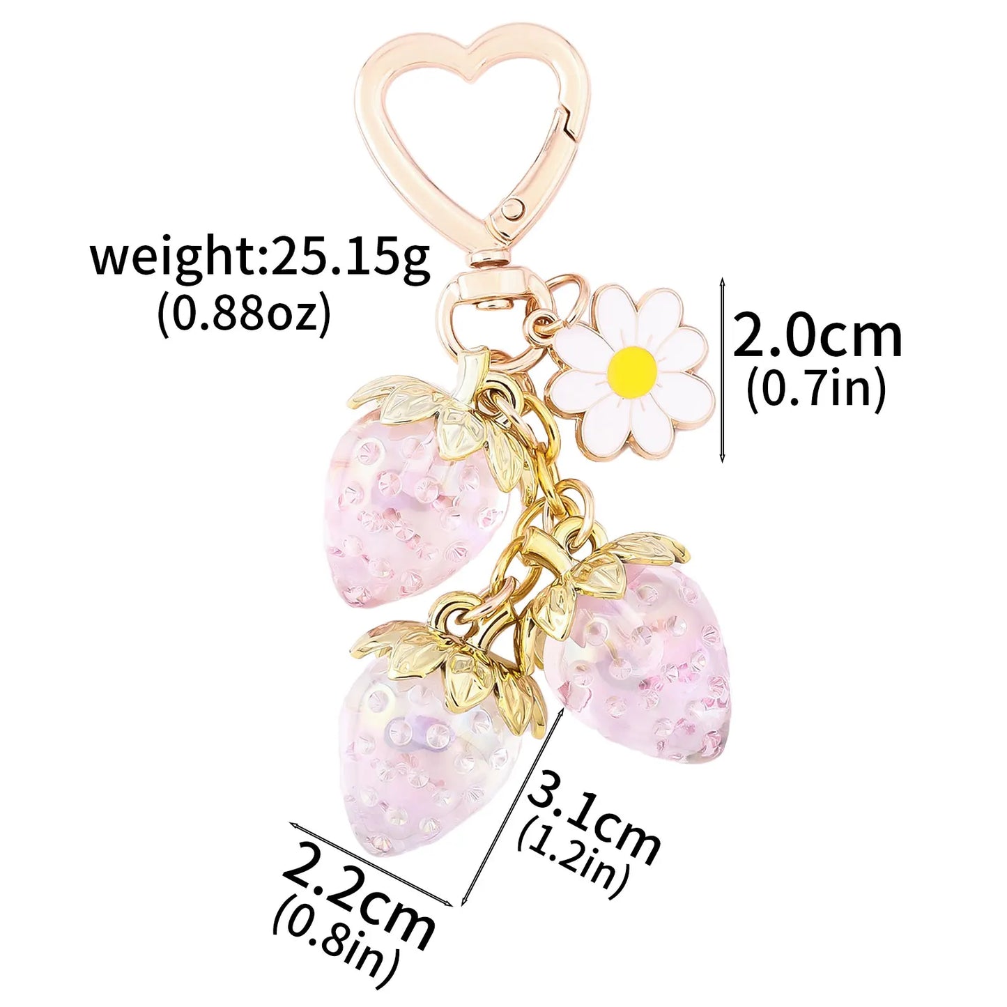 Cute Strawberry Bag Pendant Keychain Kawaii Heart Flower Daisy Key Chain for Women Girs Bag Purse Pendant Accessories Gift