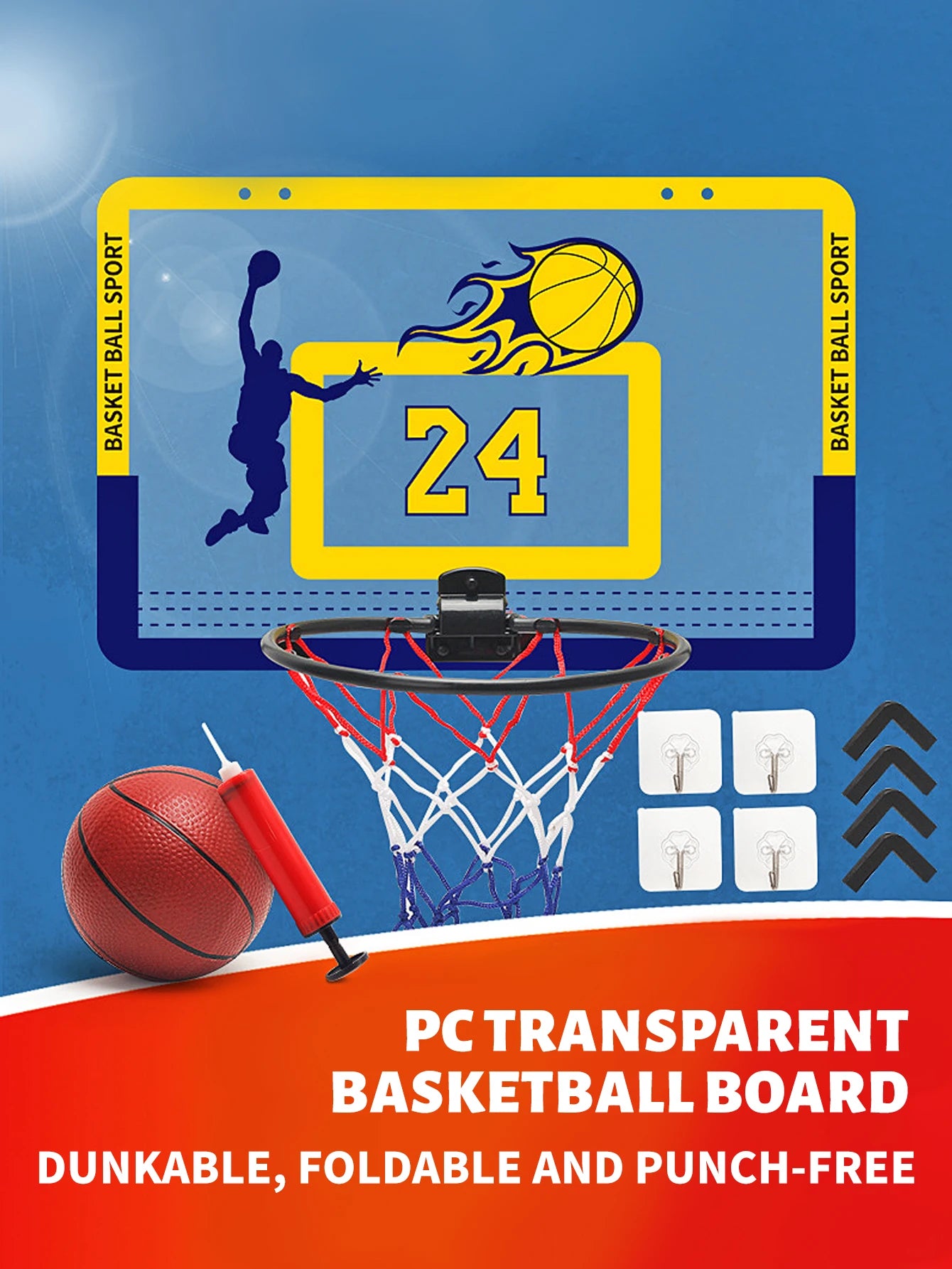 Children's wall mounted silent non porous foldable basketball stand indoor and outdoor activity basketball stand with basketball