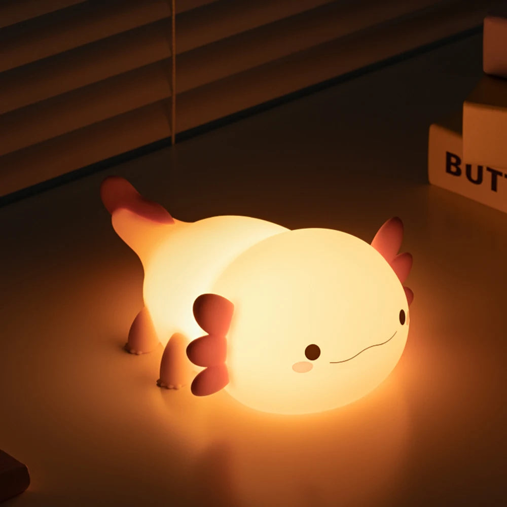 Novelty Silicone Axolotl Night Light Rechargeable Nursery Sleeping Lamp Touch Control Nightlights for Baby Room Decor