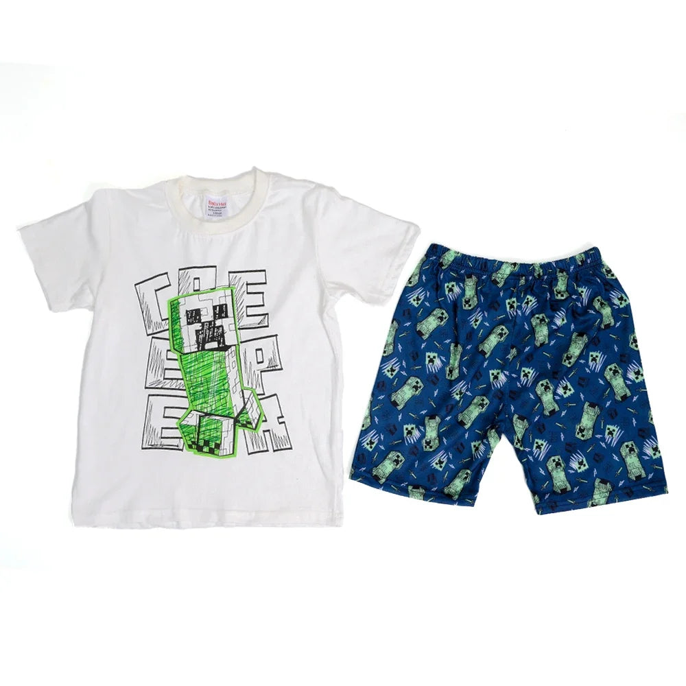 Cartoon Minecrafts Summer Boys T-shirt Pants Suit 2pcs Set Children Short Sleeve Tee Shorts Clothes