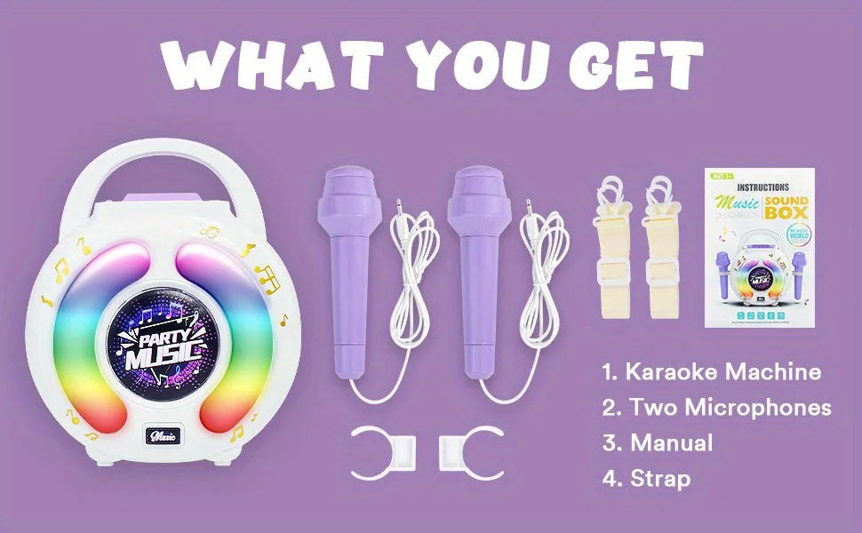 Karaoke Machine with 2 Microphones Kid Portable Karaoke Music Toy with Light Recording Voice Change Function for Girls Boys Gift