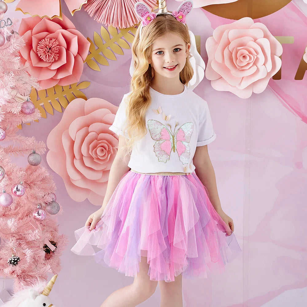 VIKITA Kids Princess Skirts Girls Irregular Layered Mesh Tulle Birthday Party Tutu Mini Skirts Girls Pink Casual Ballet Skirt
