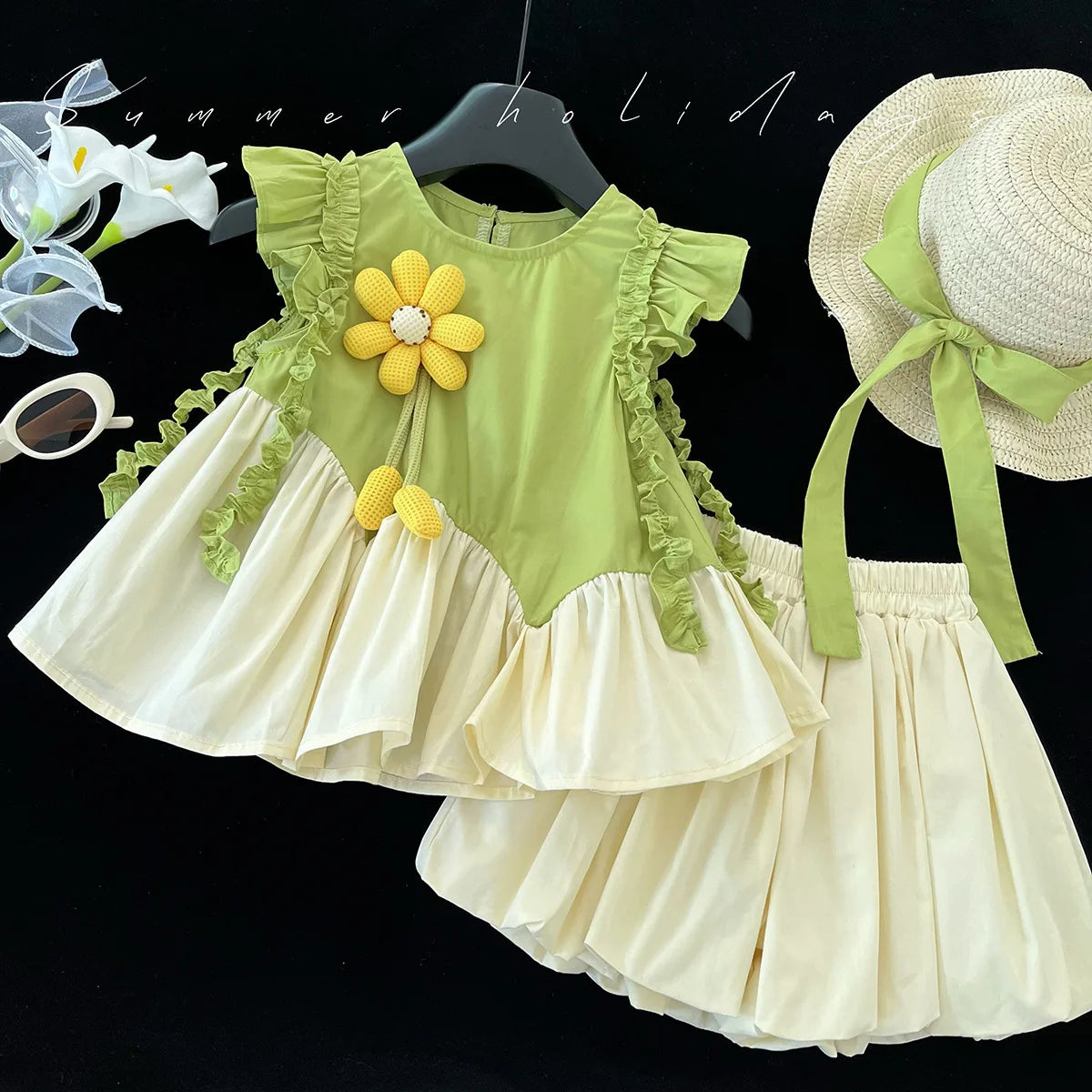 2PCS Girls Clothes Set Children Clothing Spring Flora Print Summer Baby Tops Tee Shirts Shorts Skirt Kids Girl Clothing 90-150