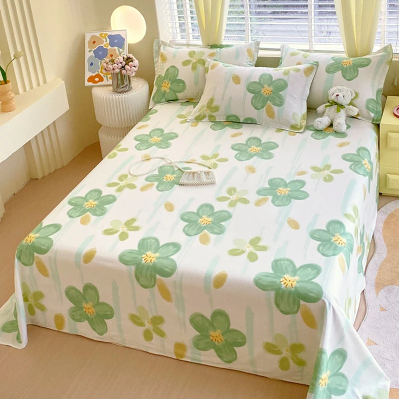1pcs 100% Cotton Bed Sheet Flower Series Printed Double Top King Sheets for Girls Boys Kids Single Queen King Size Bed Linen