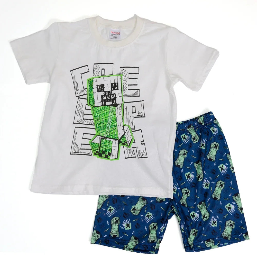 Cartoon Minecrafts Summer Boys T-shirt Pants Suit 2pcs Set Children Short Sleeve Tee Shorts Clothes