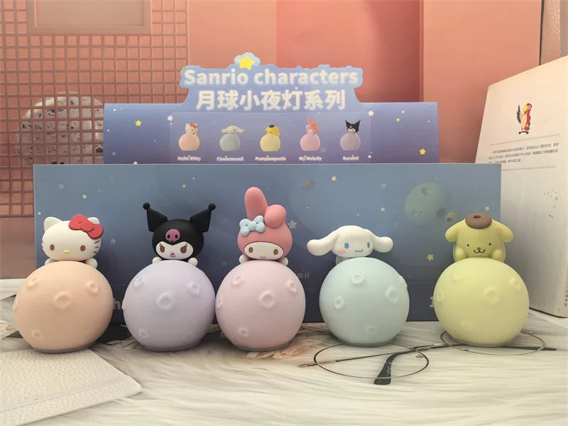 Original MINISO Hello Kitty Kuromi Cartoon Anime Figures Moon Night Light Toy Luminous Ornaments Cute Child Birthday Party Gifts