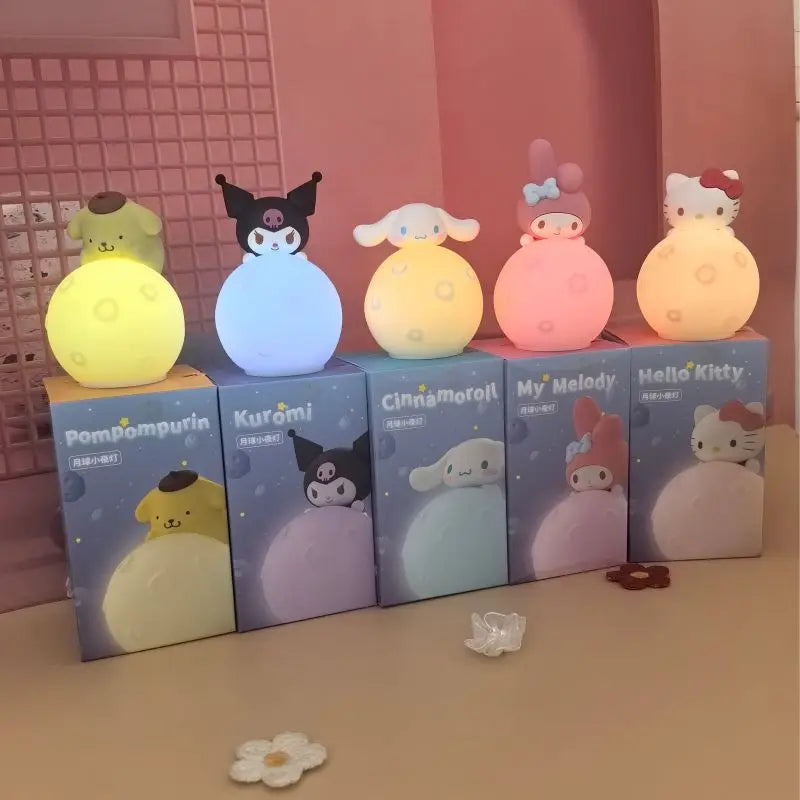 Original MINISO Hello Kitty Kuromi Cartoon Anime Figures Moon Night Light Toy Luminous Ornaments Cute Child Birthday Party Gifts