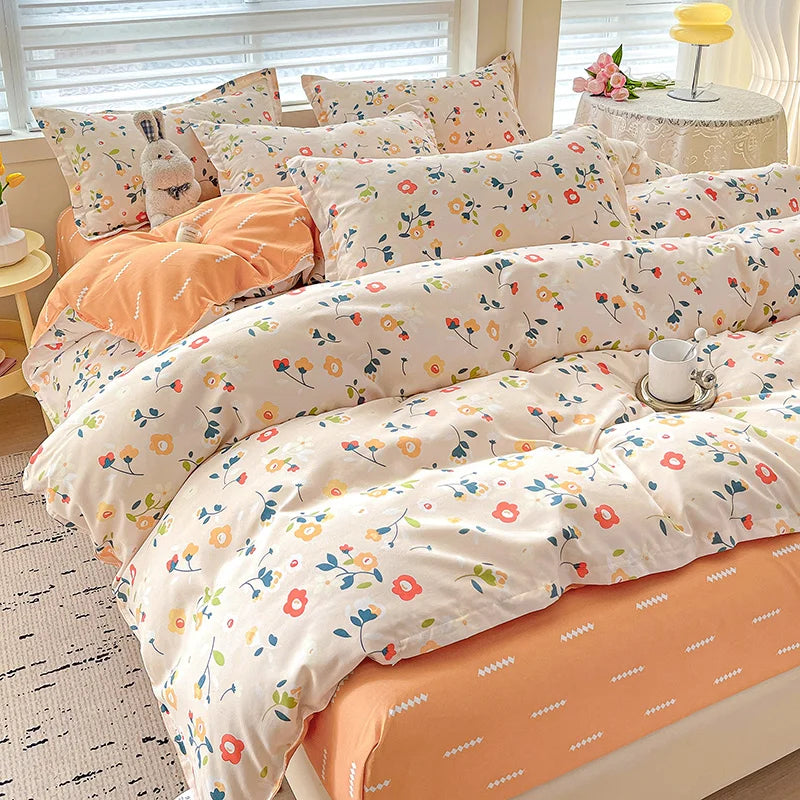 4pcs, 100% cotton bedding set, four piece sheet set comfort set girly fresh style couple bed comforter set