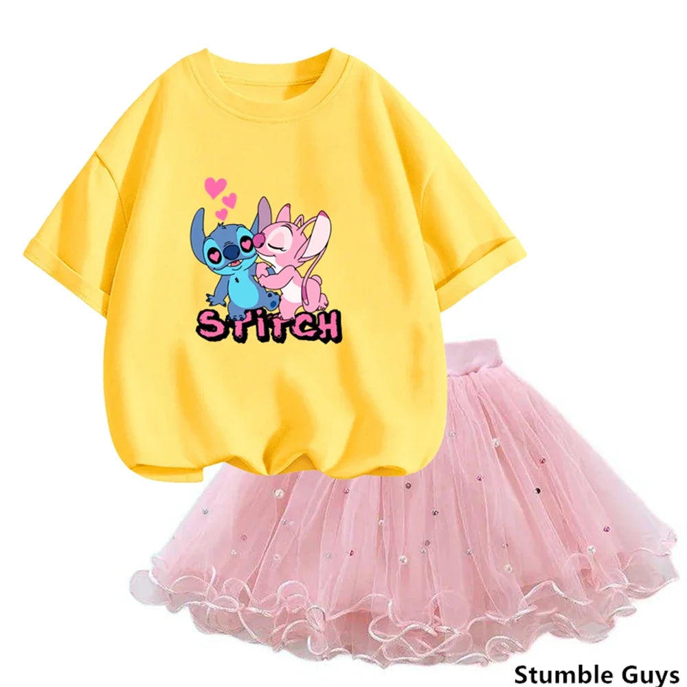 Dresses For Girl Summer Fashion Wear Outfit Kids cute Stitch T-Shirt Party Baby Costumes For Children Tulle Tutu Skirt Clothing