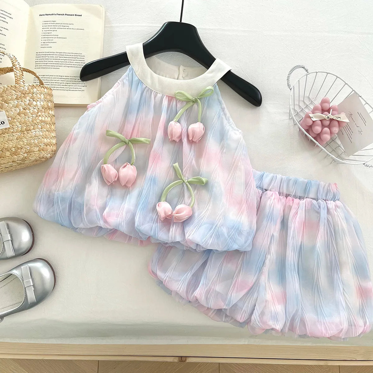 2PCS Girls Clothes Set Children Clothing Spring Flora Print Summer Baby Tops Tee Shirts Shorts Skirt Kids Girl Clothing 90-150