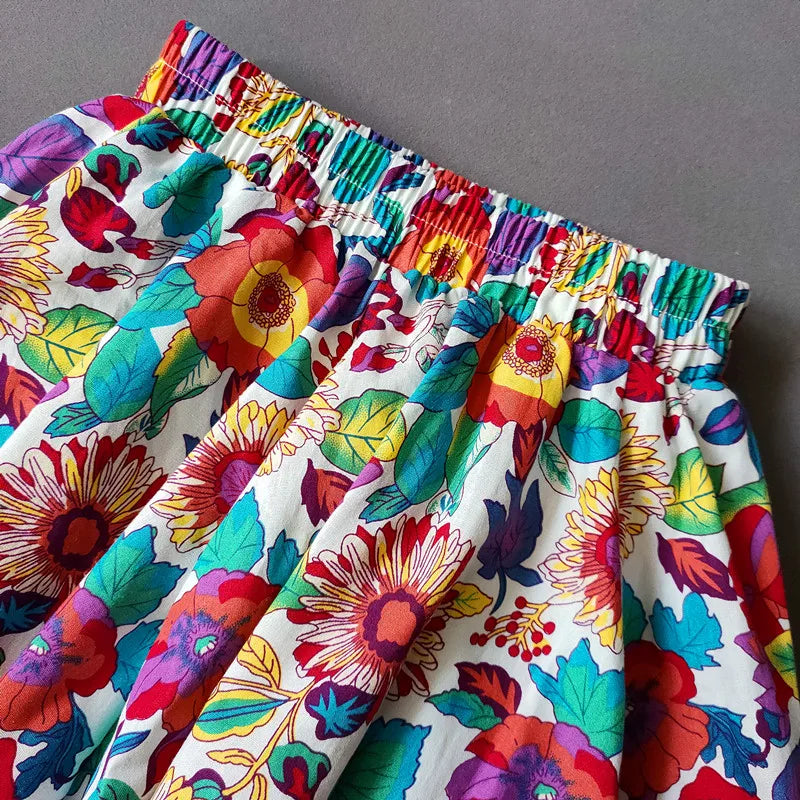Kids Girls Cotton Print Princess Pleated Skirt Sweet Big Kids Girls Tutu Skirts Elastic Waist Mini Skirt Clothes For Girls