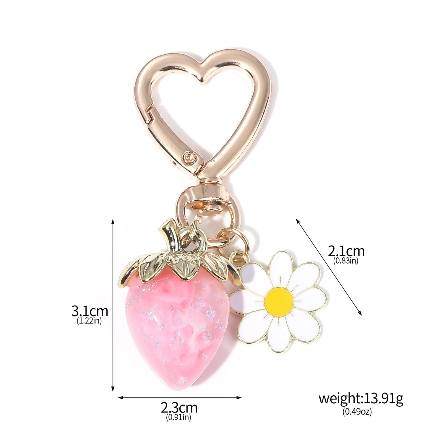 Cute Strawberry Bag Pendant Keychain Kawaii Heart Flower Daisy Key Chain for Women Girs Bag Purse Pendant Accessories Gift