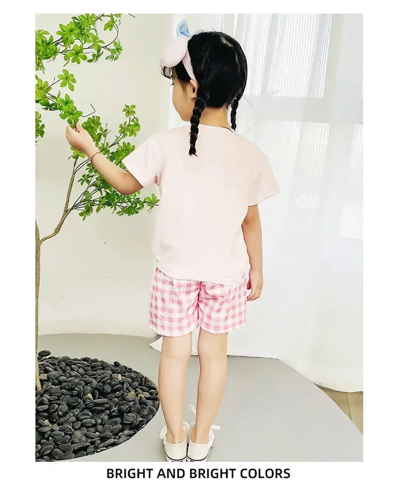 Kids Boys Girls Summer Cartoon Print Short Sleeve T-Shirt Tops with Shorts Toddler Baby Clothing Sets Kitty Kuromi Kids Outfits