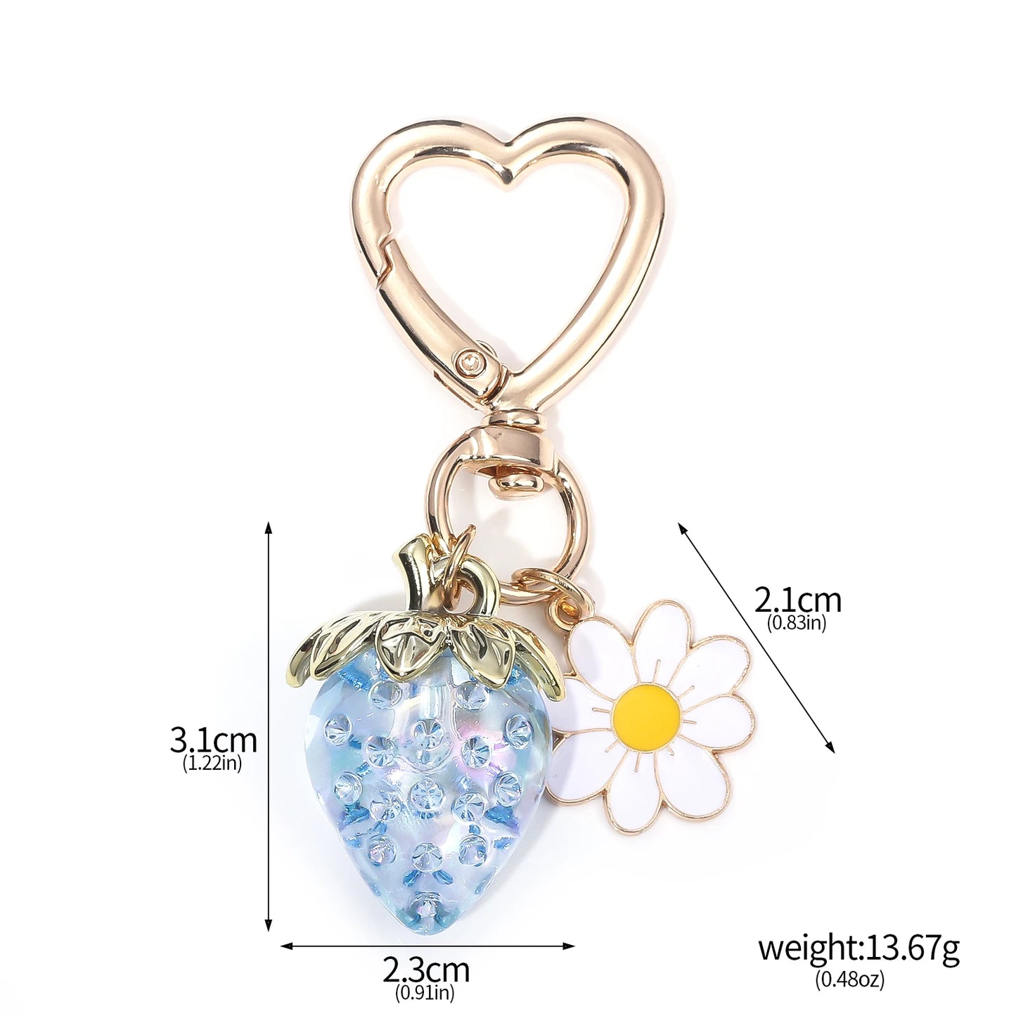 Cute Strawberry Bag Pendant Keychain Kawaii Heart Flower Daisy Key Chain for Women Girs Bag Purse Pendant Accessories Gift