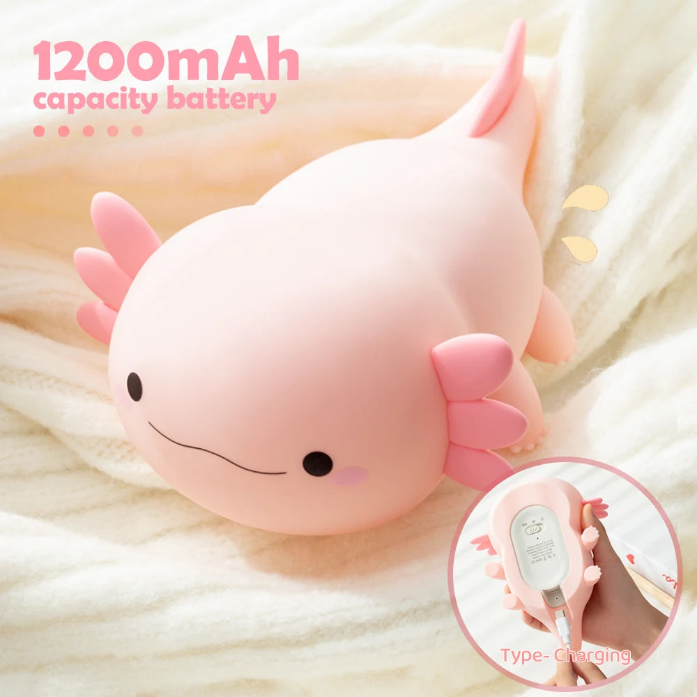 Novelty Silicone Axolotl Night Light Rechargeable Nursery Sleeping Lamp Touch Control Nightlights for Baby Room Decor