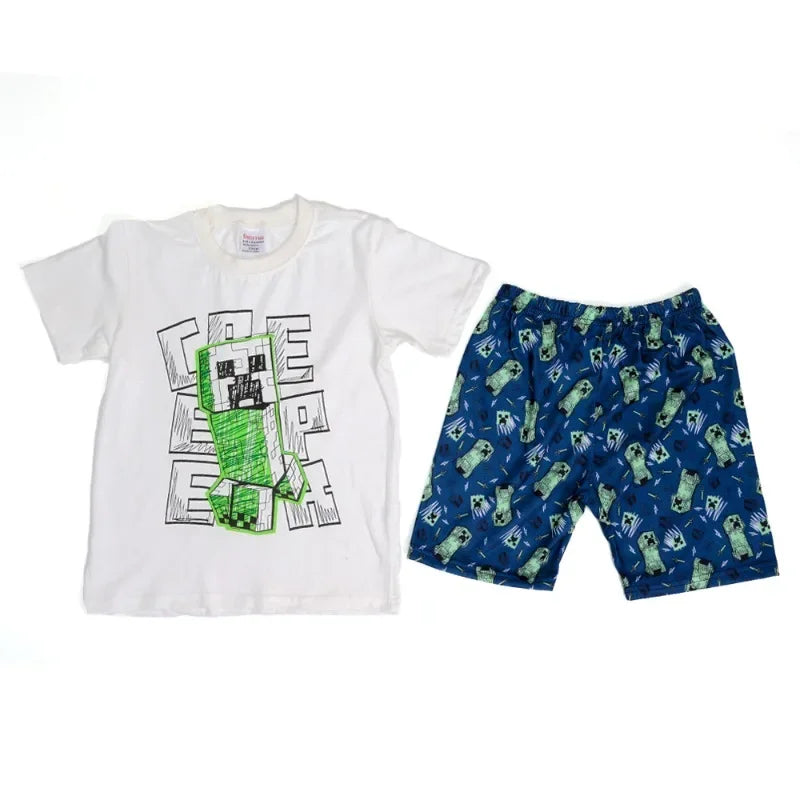 Cartoon Minecrafts Summer Boys T-shirt Pants Suit 2pcs Set Children Short Sleeve Tee Shorts Clothes