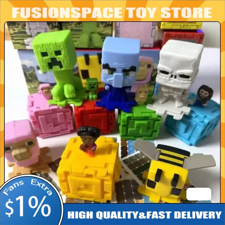 Minecraft Happy Meal Series Figure Creeper Bee Evoker Action Figure Anime Movie Peripherals Room Decoration Birthday Gifts Toys