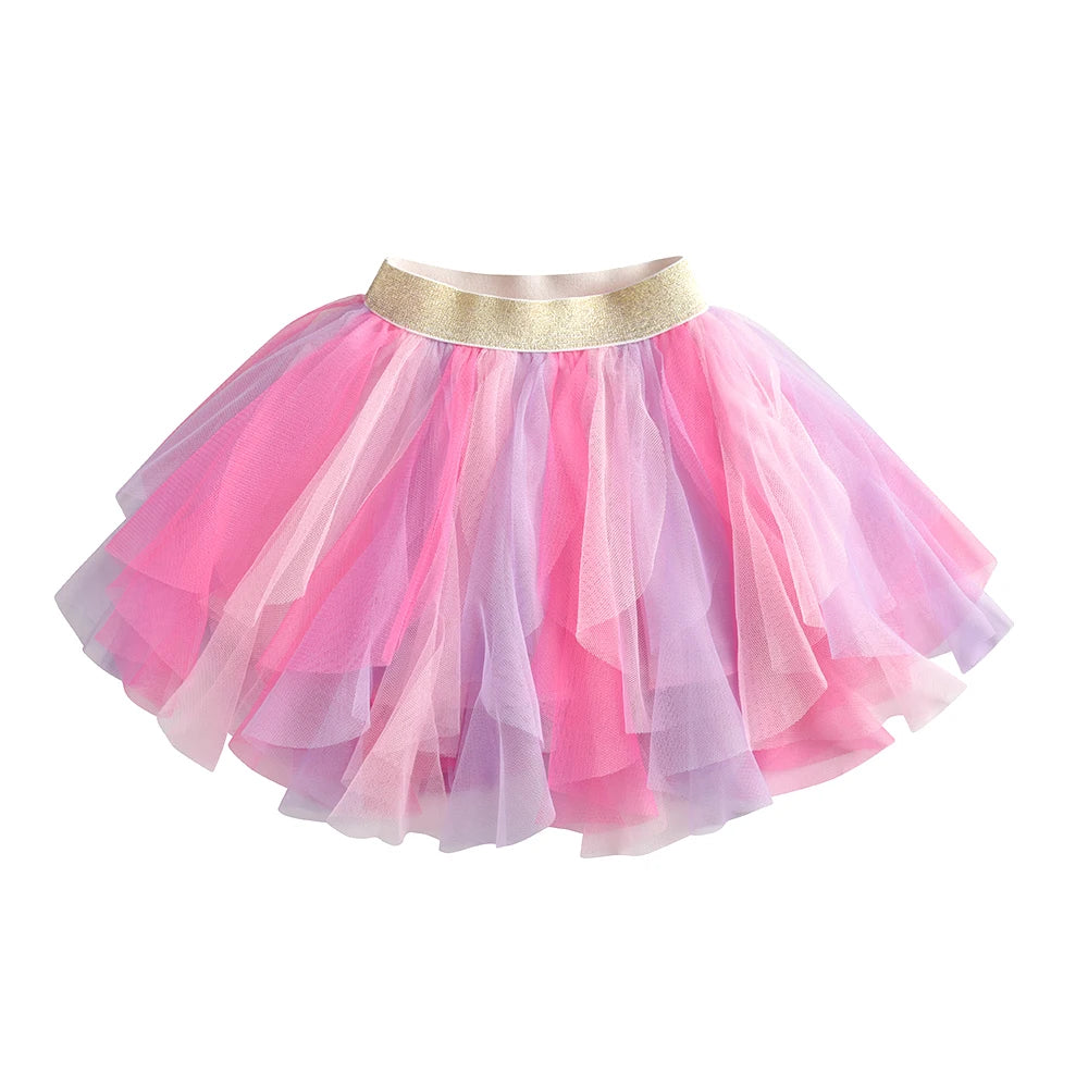 VIKITA Kids Princess Skirts Girls Irregular Layered Mesh Tulle Birthday Party Tutu Mini Skirts Girls Pink Casual Ballet Skirt