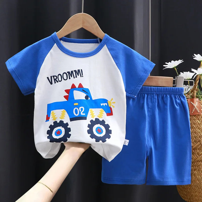 Cartoon Casual Kids Clothes 2 Piece Set Clothing Donald Duck Boy T-shirt + Shorts summer Boys Tracksuit Children Clothes