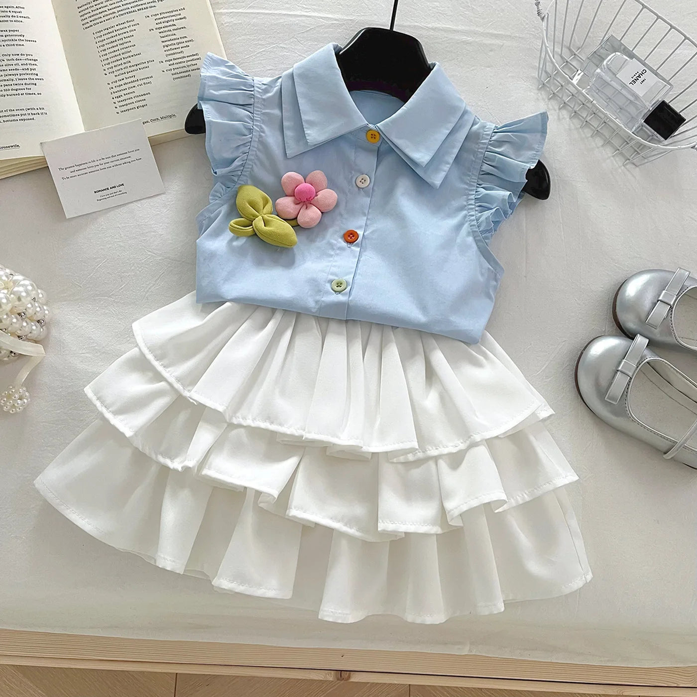 2PCS Girls Clothes Set Children Clothing Spring Flora Print Summer Baby Tops Tee Shirts Shorts Skirt Kids Girl Clothing 90-150