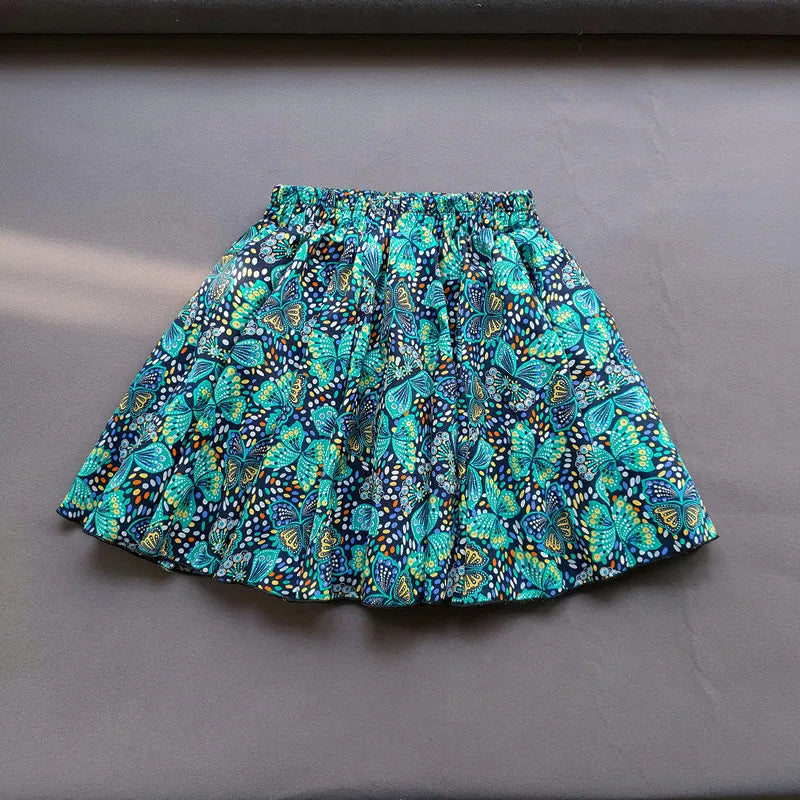 Kids Girls Cotton Print Princess Pleated Skirt Sweet Big Kids Girls Tutu Skirts Elastic Waist Mini Skirt Clothes For Girls
