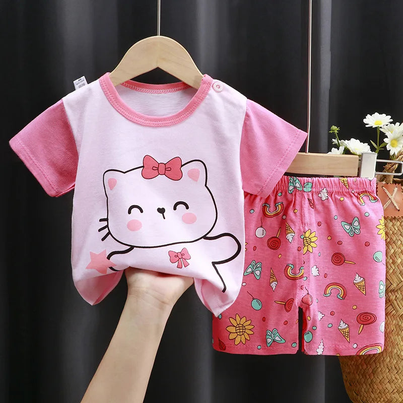 Cartoon Casual Kids Clothes 2 Piece Set Clothing Donald Duck Boy T-shirt + Shorts summer Boys Tracksuit Children Clothes