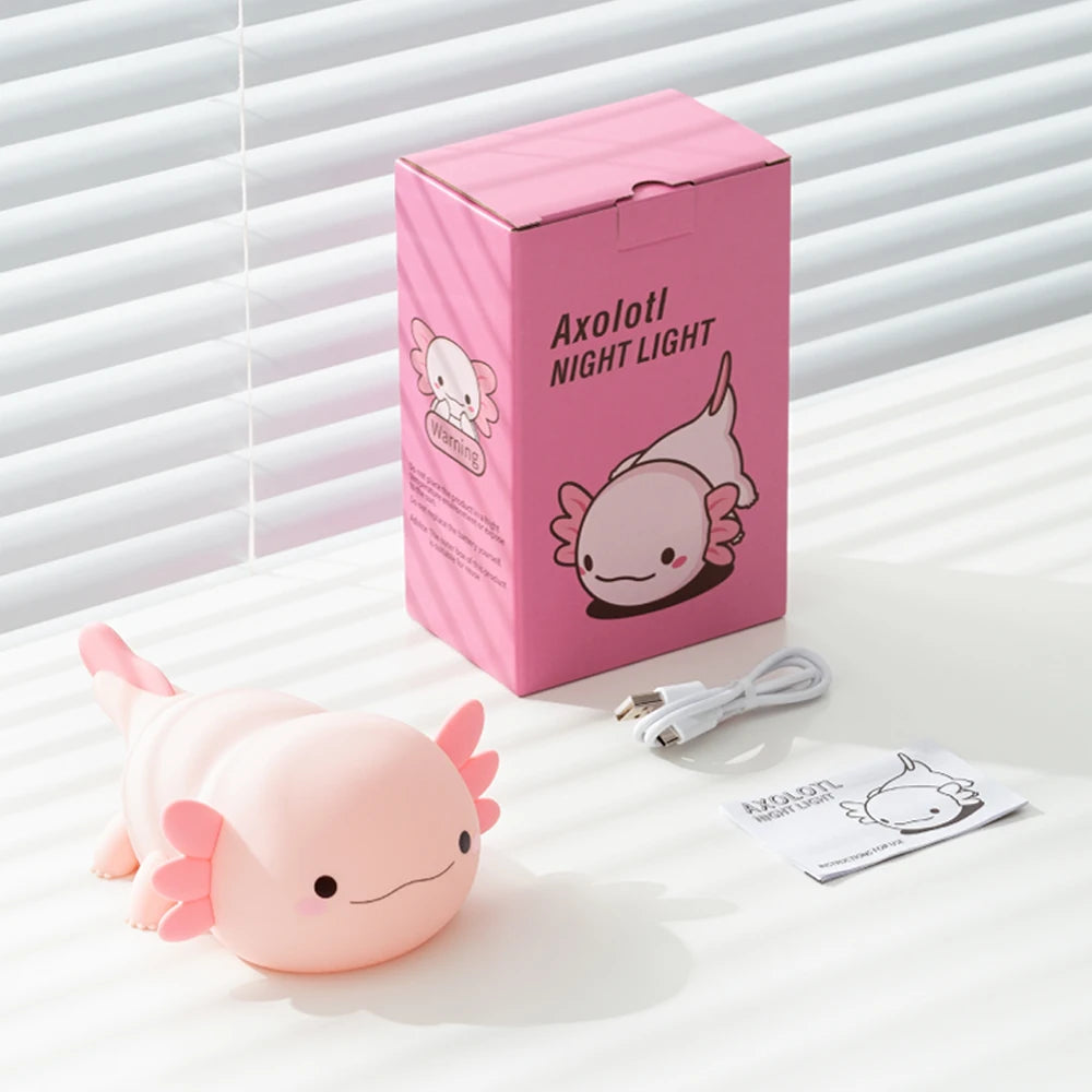 Novelty Silicone Axolotl Night Light Rechargeable Nursery Sleeping Lamp Touch Control Nightlights for Baby Room Decor