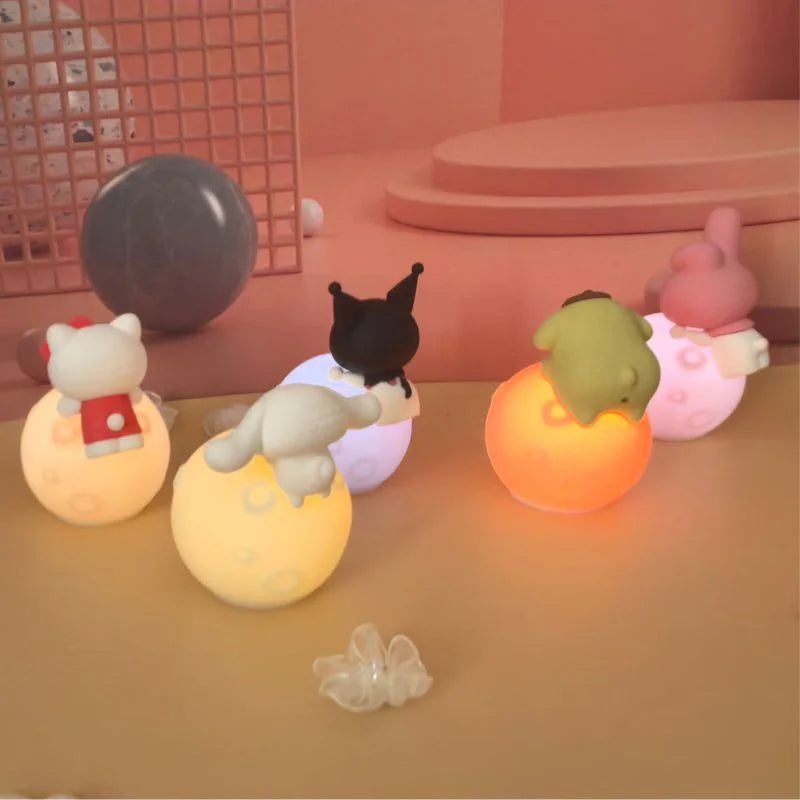 Original MINISO Hello Kitty Kuromi Cartoon Anime Figures Moon Night Light Toy Luminous Ornaments Cute Child Birthday Party Gifts