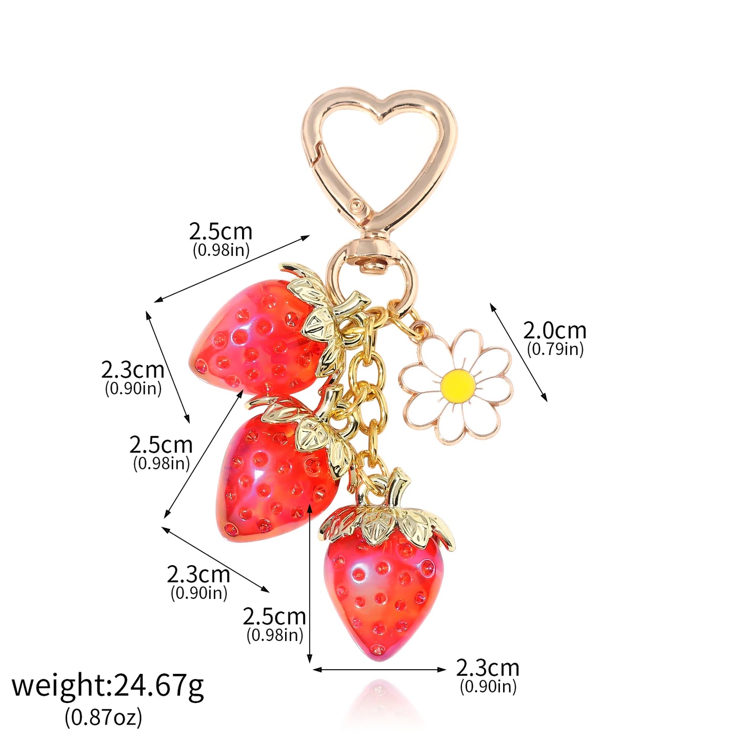 Cute Strawberry Bag Pendant Keychain Kawaii Heart Flower Daisy Key Chain for Women Girs Bag Purse Pendant Accessories Gift