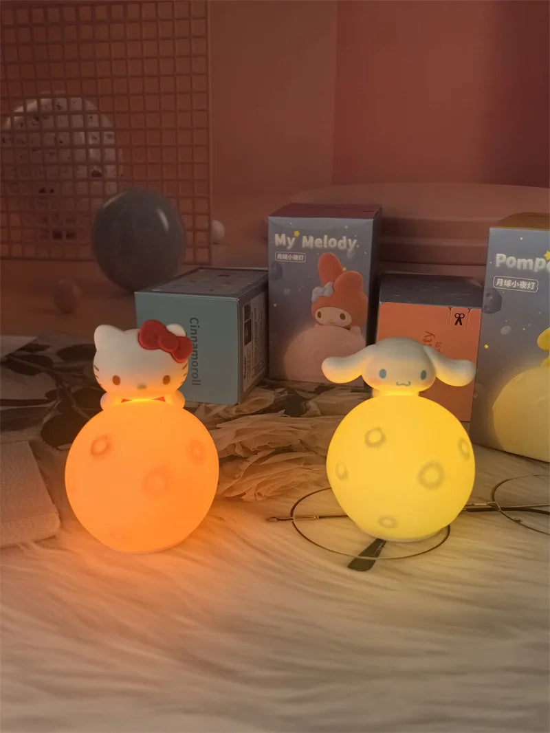 Original MINISO Hello Kitty Kuromi Cartoon Anime Figures Moon Night Light Toy Luminous Ornaments Cute Child Birthday Party Gifts